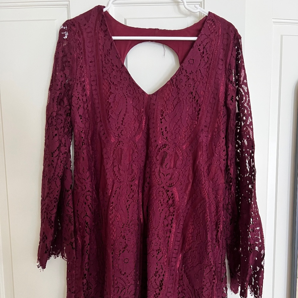 Maroon Mini Lace Dress